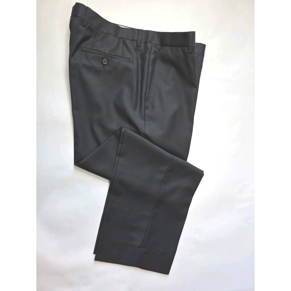 Santorelli Mens Romeo 1900F Flat Front Wool Dress Pants 38x28 Black Italy